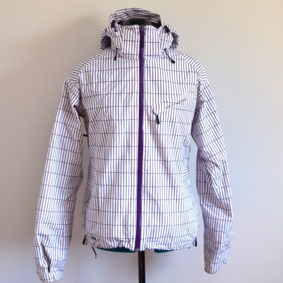 White and Purple Line Geometric Print Outdoor Rain Winter Jacket - Picture 1 of 7